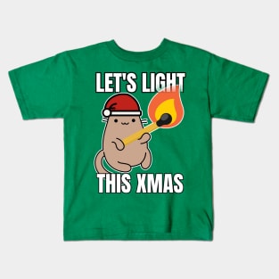 Funny Christmas elf Cat Lets light this Xmas Red Kids T-Shirt